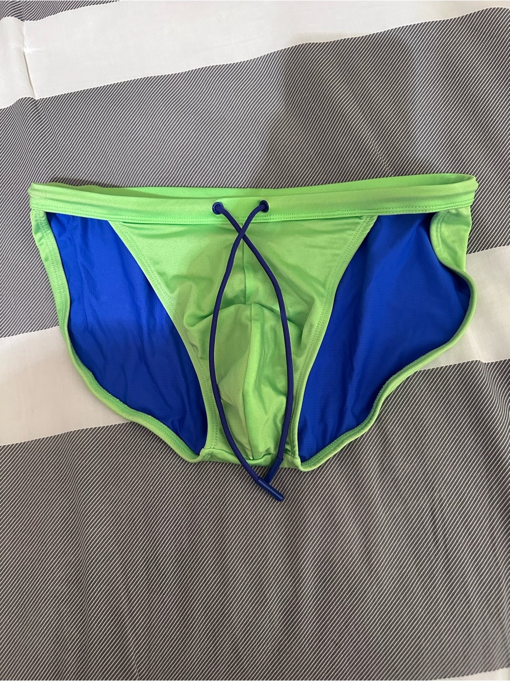 USED HUNK Blue and Neon Green Swim Sport Briefs L